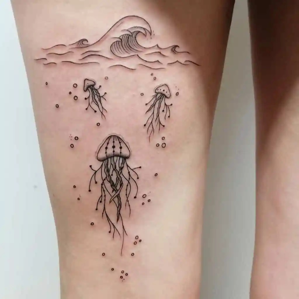 Minimalist Jellyfish in Motion Tattoo Design