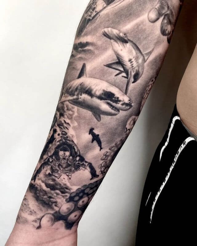 Seashell and Starfish Composition Tattoo Design