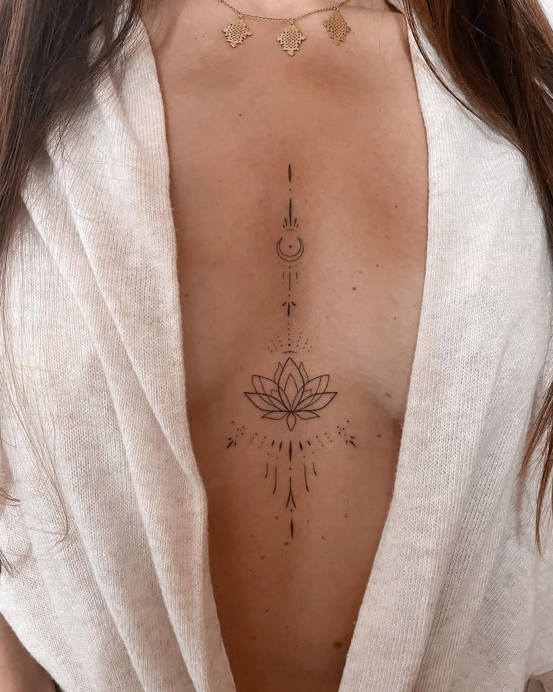 Elegant underboob tattoo with lotus and moon Tattoo Design