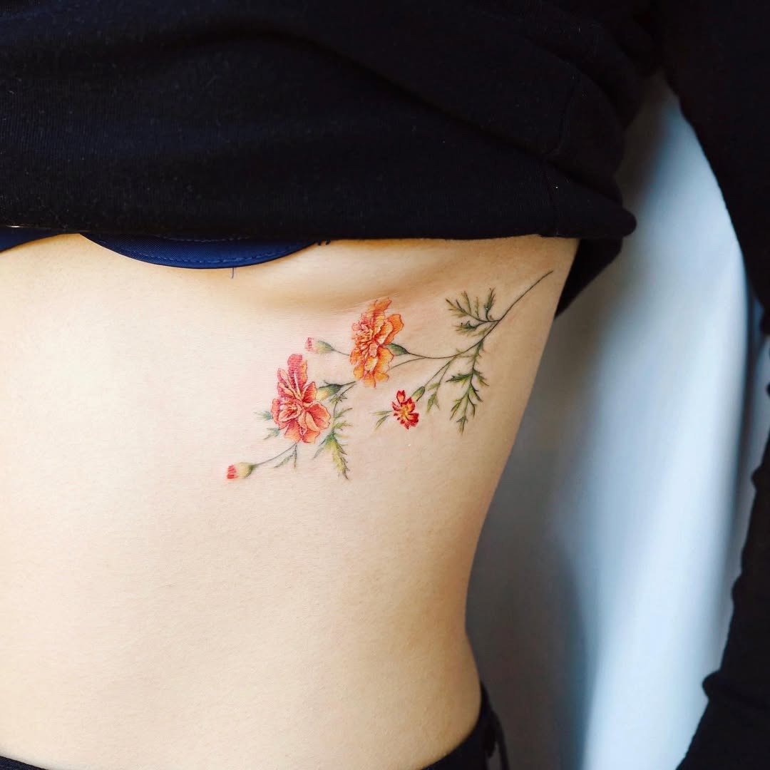 Vibrant floral underboob tattoo design Tattoo Design