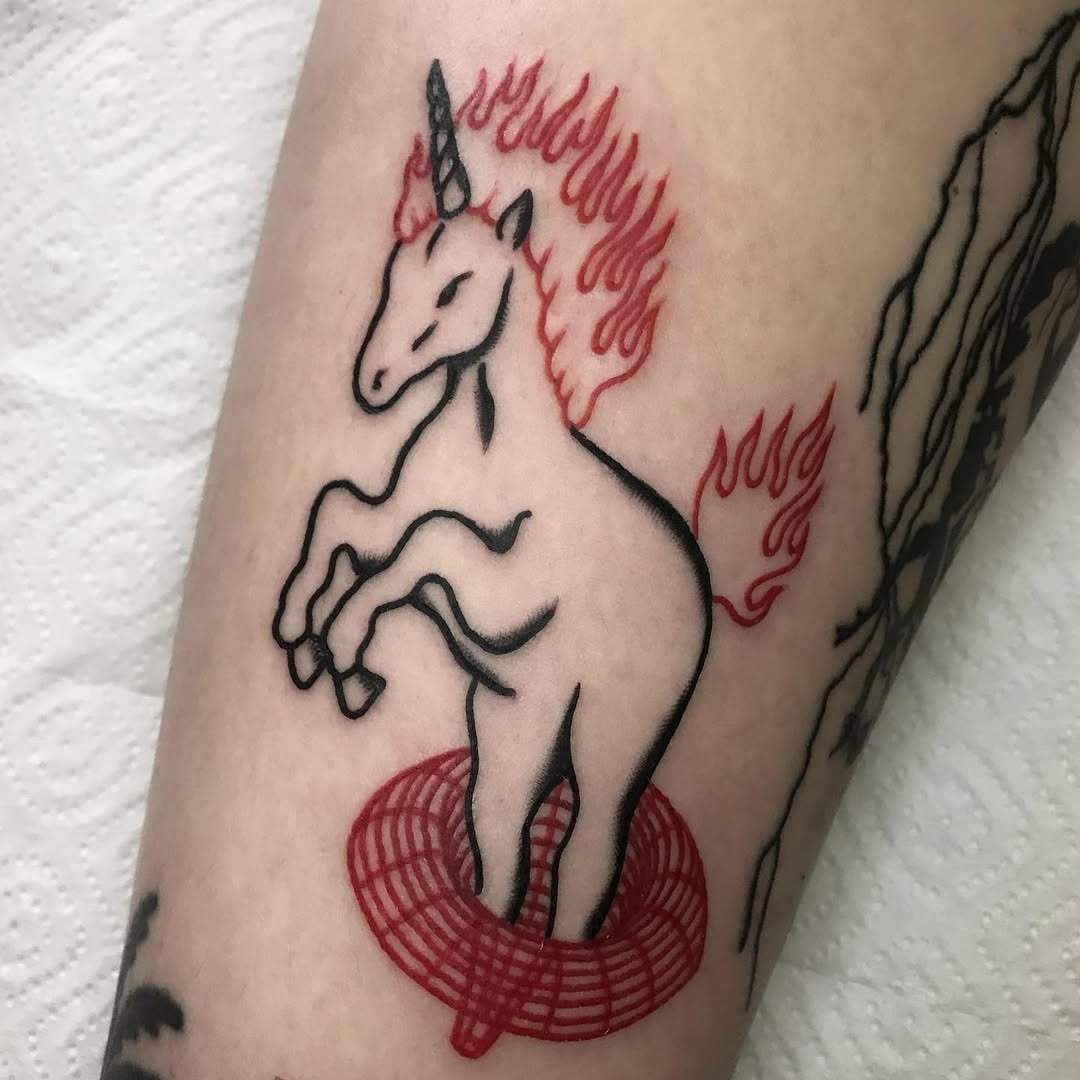 Bold Flaming Unicorn Tattoo Design Tattoo Design