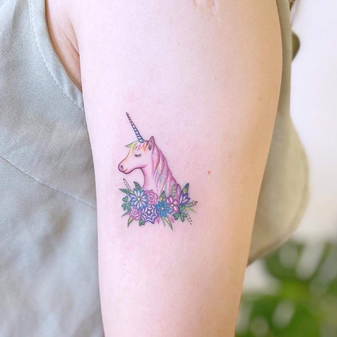 Charming Floral Unicorn Tattoo Design Tattoo Design