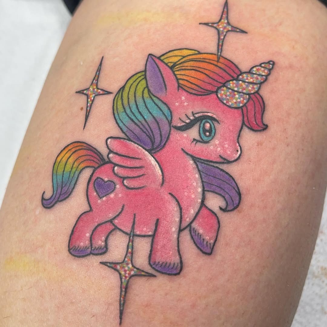 Colorful and whimsical unicorn ink art Tattoo Design