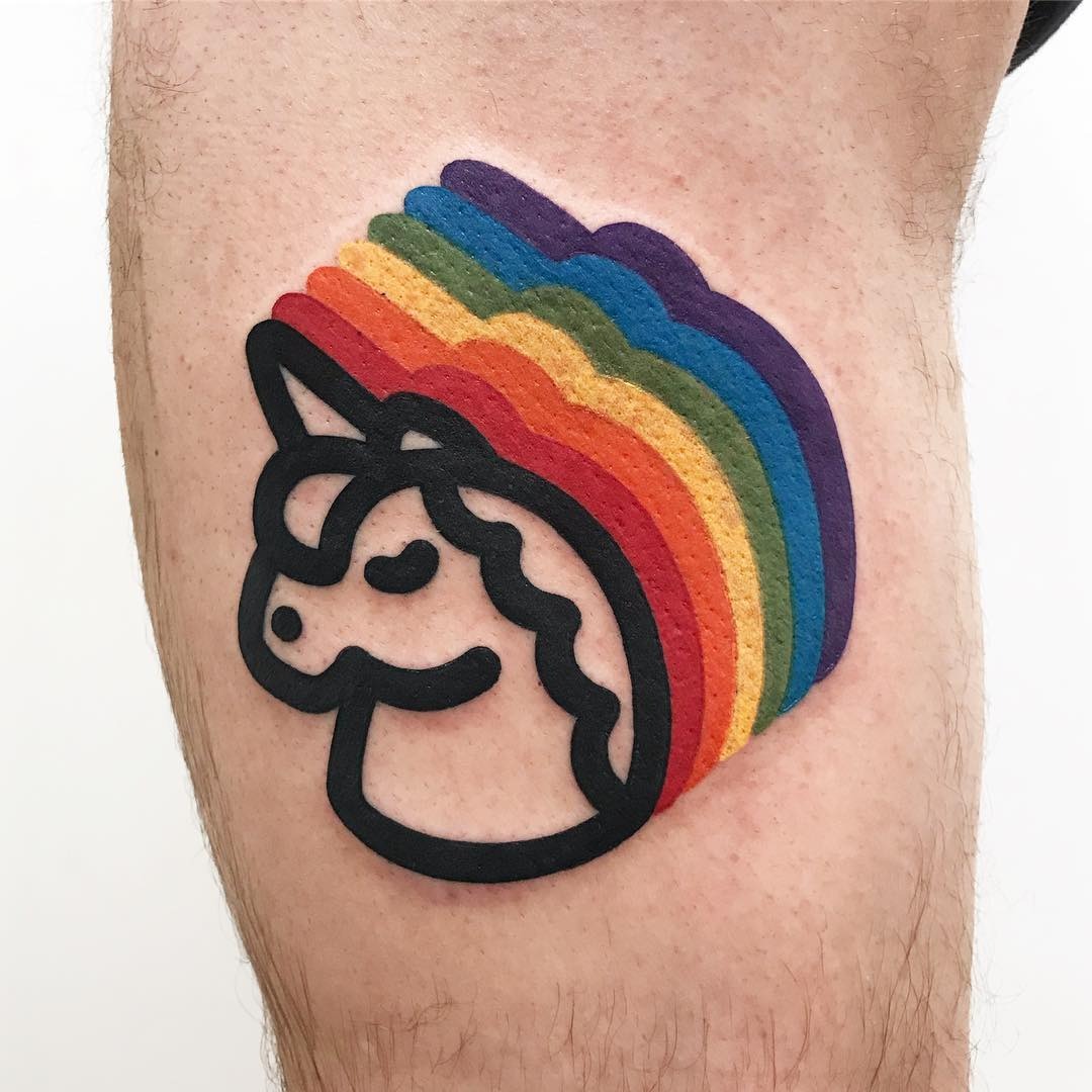 Colorful unicorn tattoo with vibrant rainbow hues Tattoo Design