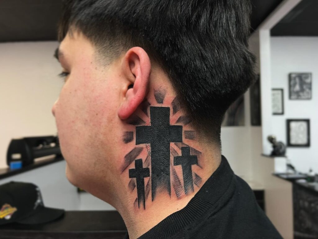 Cross with Angel Wings and Sunray Chest Tattoo Tattoo Design