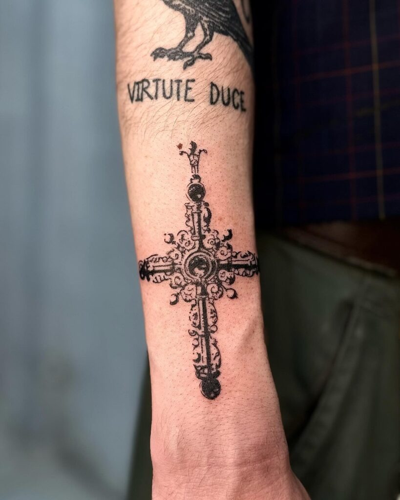Cross with Chains and Radiant Sun Tattoo Tattoo Design