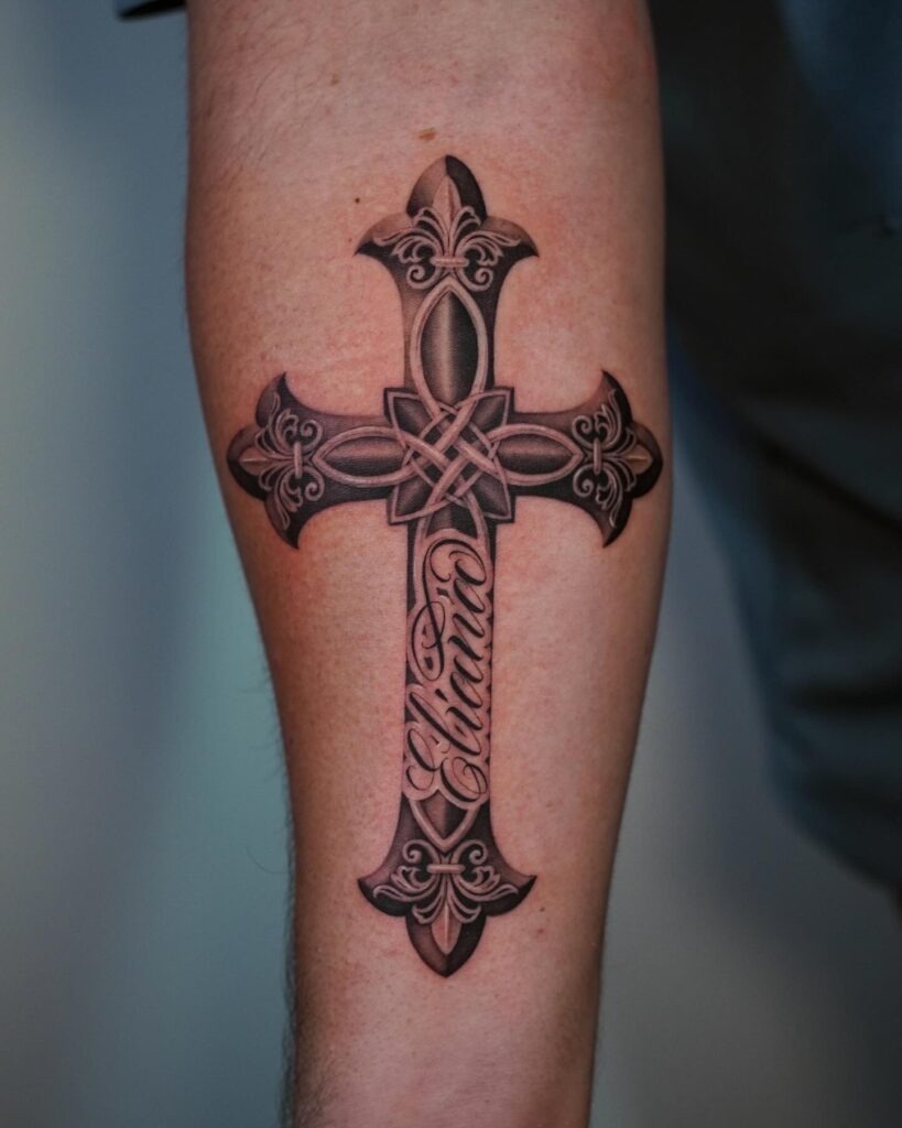 Intricate Baroque-Style Cross Forearm Tattoo Tattoo Design