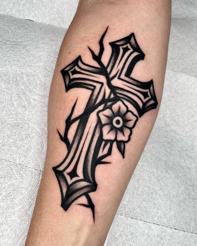 Intricate Cross with Snake and Symbolic Elements Forearm Tattoo Tattoo Design