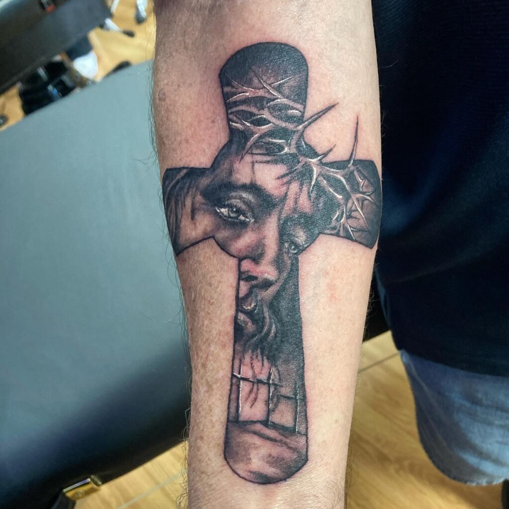 Jesus, Angel, and Cross Chest Tattoo Tattoo Design
