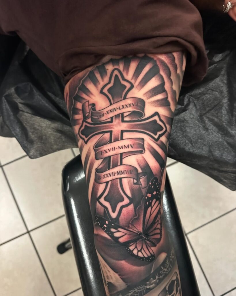 Jesus Portrait Cross Tattoo on Forearm Tattoo Design