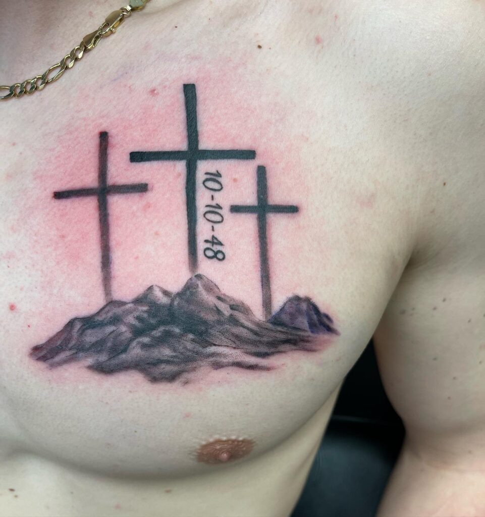Lion Cross Chest Tattoo Tattoo Design