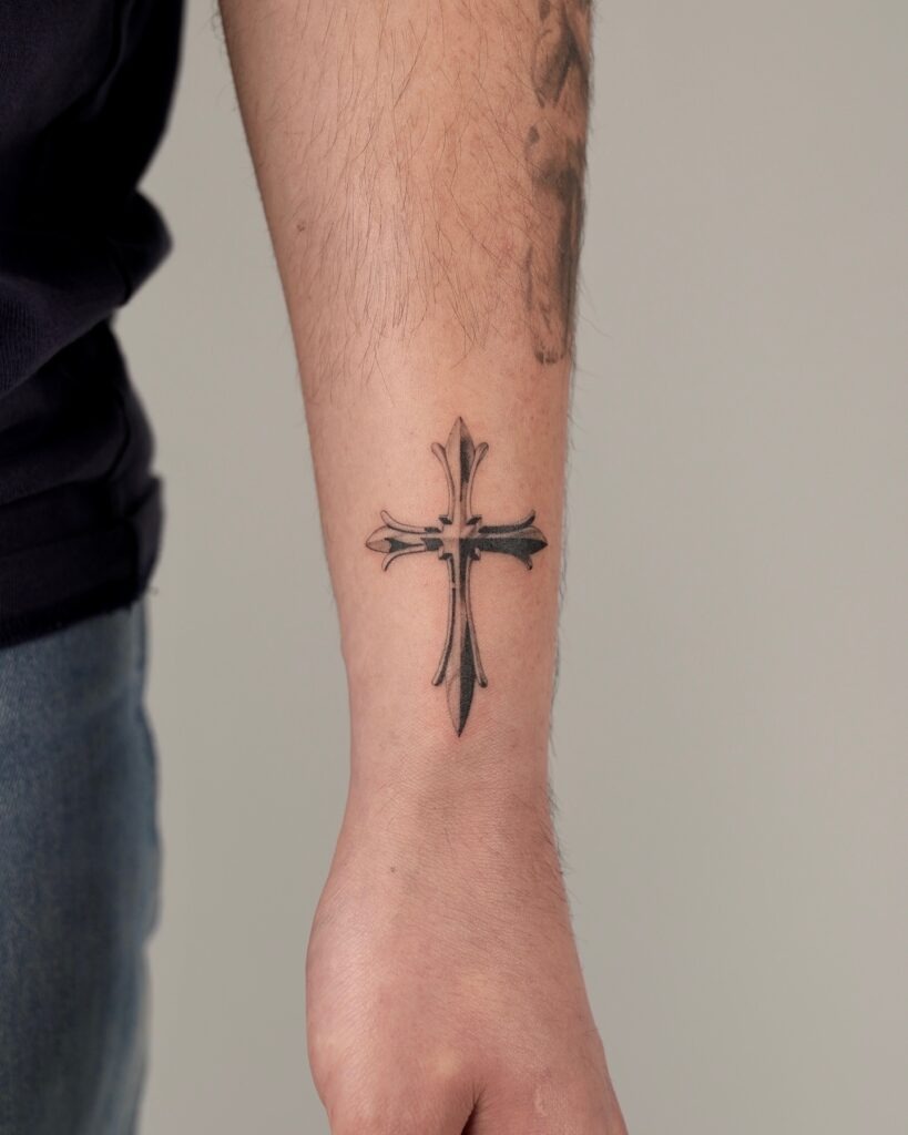 Minimalist Cross with Armband Design Tattoo Design