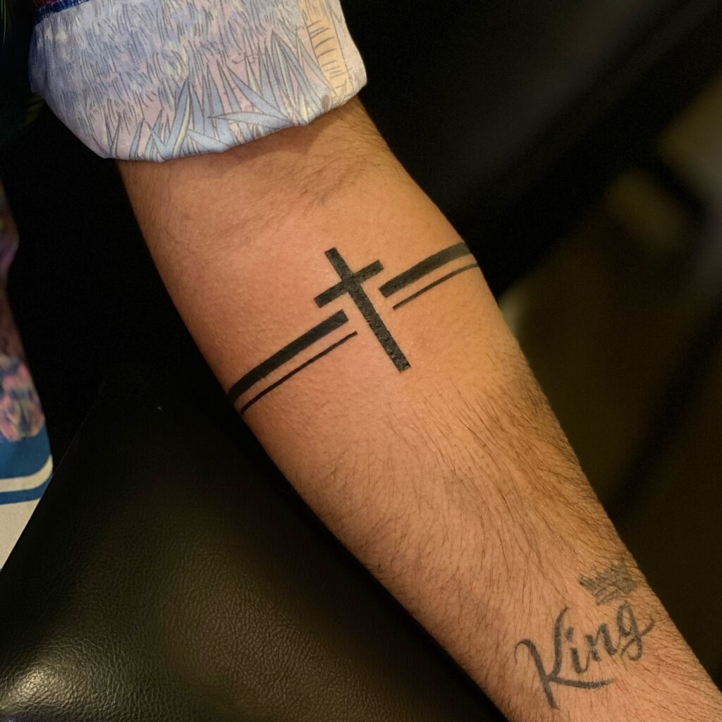 Minimalist Geometric Cross Neck Tattoo Tattoo Design