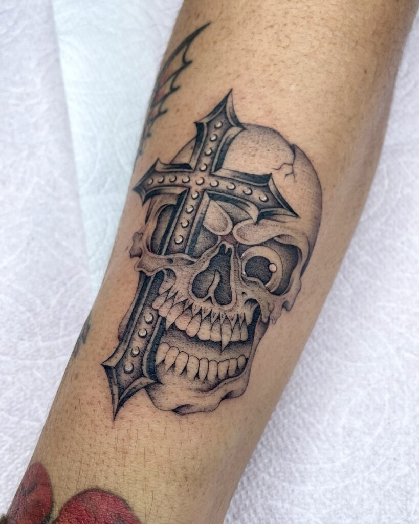 Ornate Cross and Crown of Thorns Arm Tattoo Tattoo Design