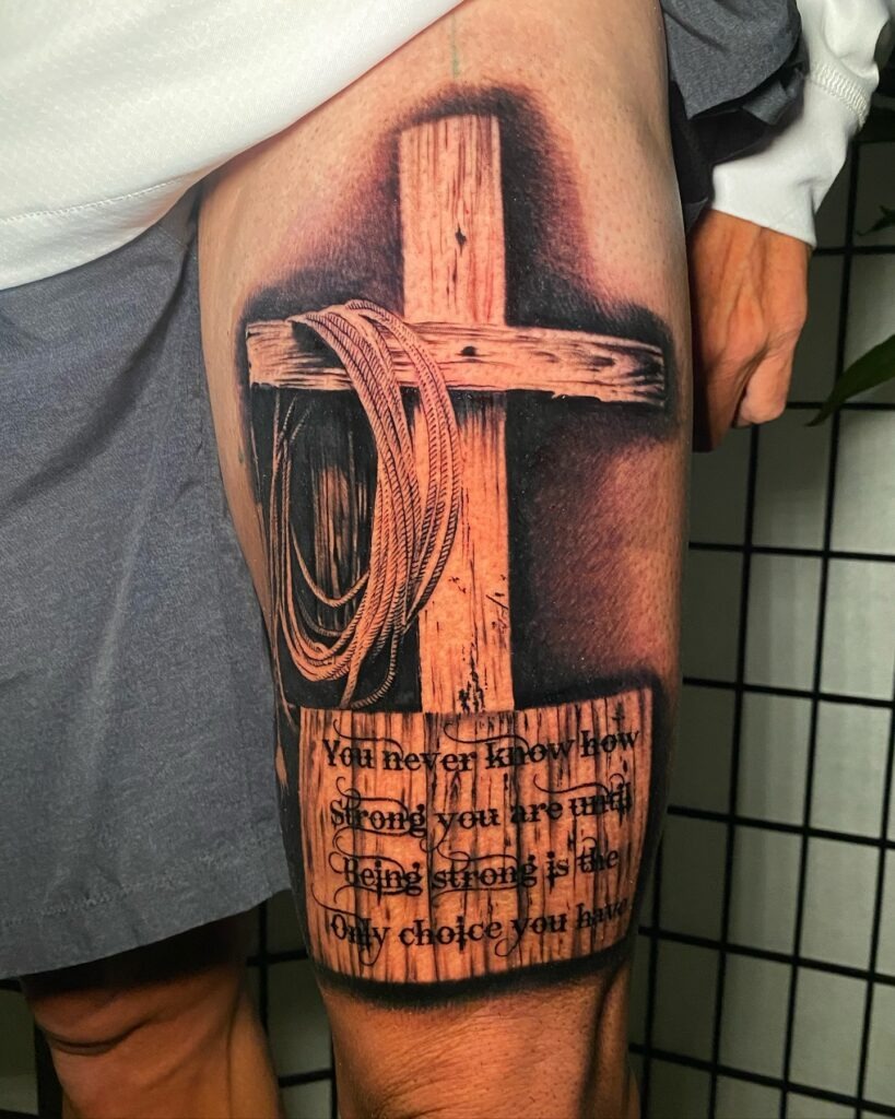 Ornate Cross with All-Seeing Eye and Thorn Crown Tattoo Tattoo Design
