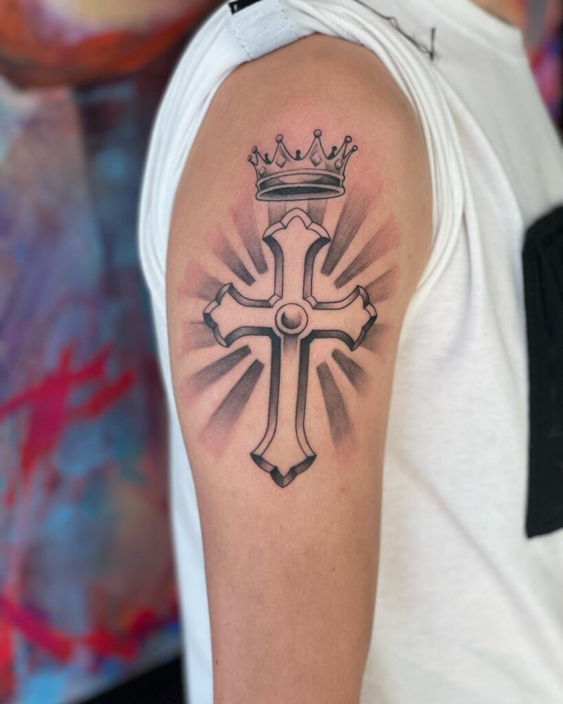 Rustic Wooden Cross with Rope and Inspirational Quote Tattoo Tattoo Design
