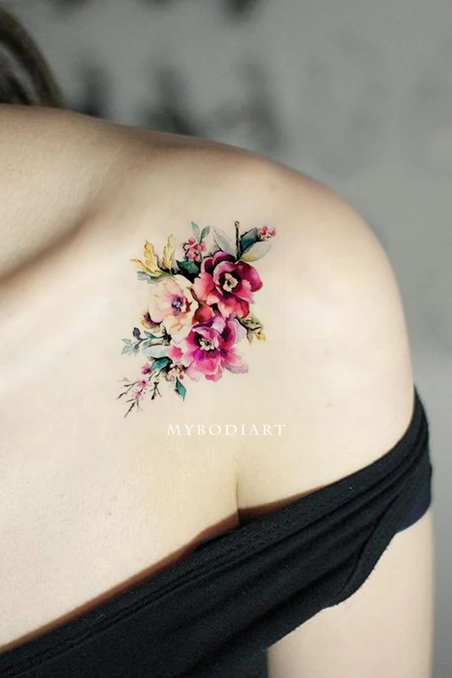 The Watercolor Trail of Flowers Tattoo Design