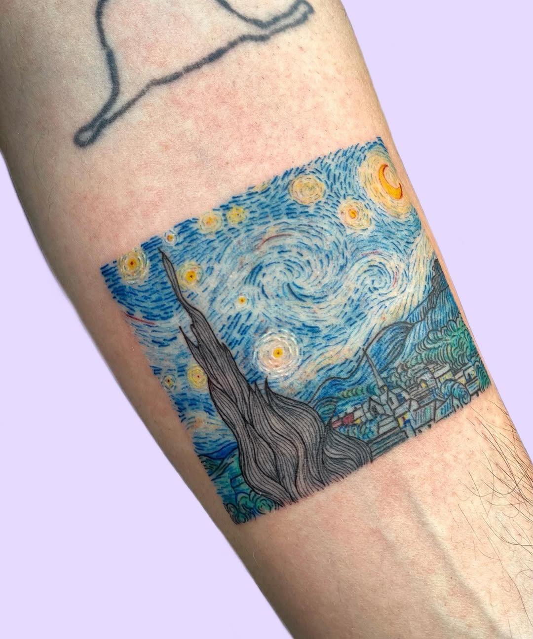 Bold Starry Night tattoo in vibrant colors Tattoo Design