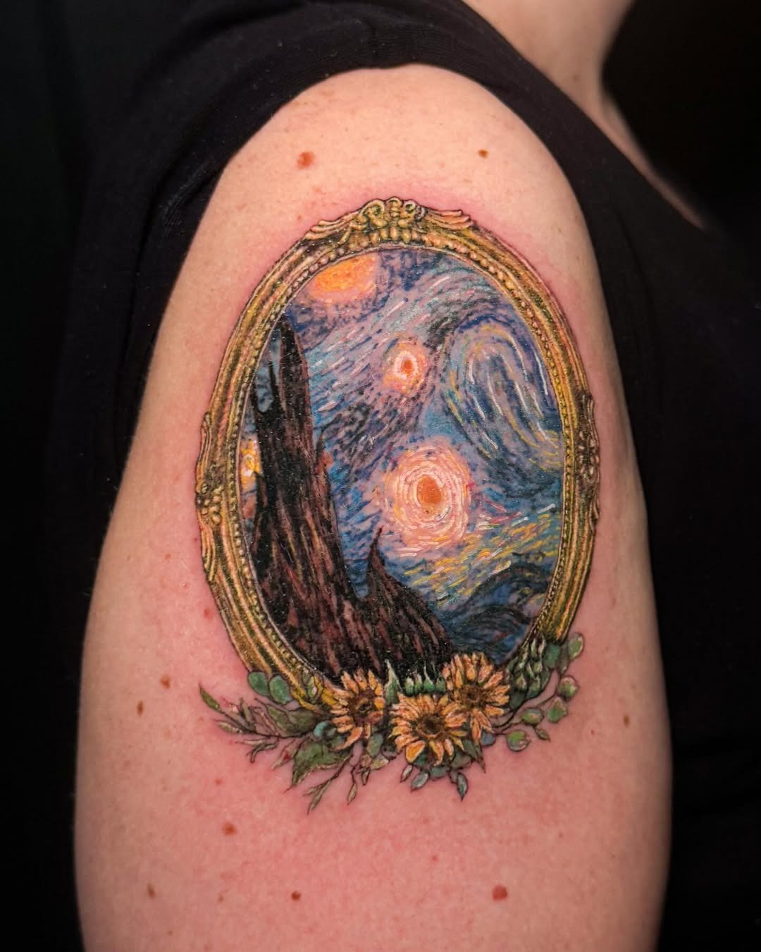 Captivating starry night tattoo in elegant frame Tattoo Design