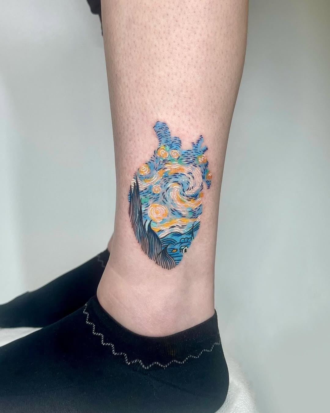 Colorful heart tattoo inspired by Van Gogh Tattoo Design
