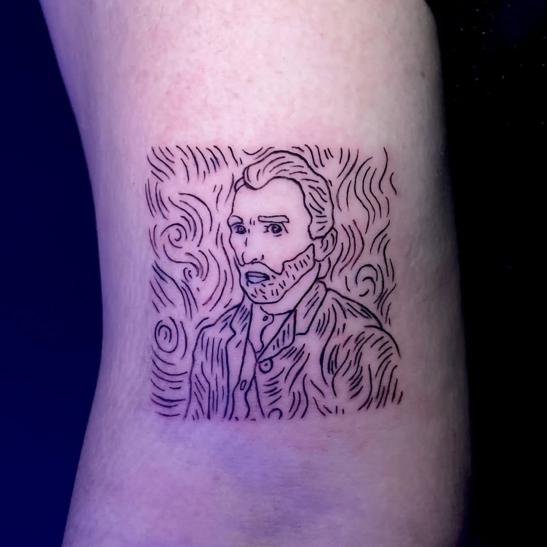 Intricate line art Van Gogh self-portrait tattoo Tattoo Design