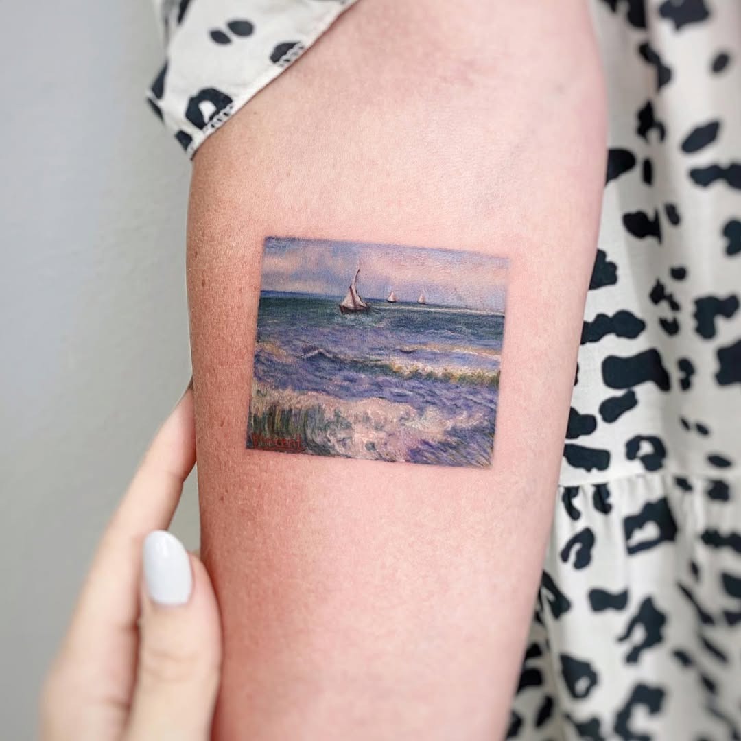 Pastoral Van Gogh seascape tattoo design Tattoo Design