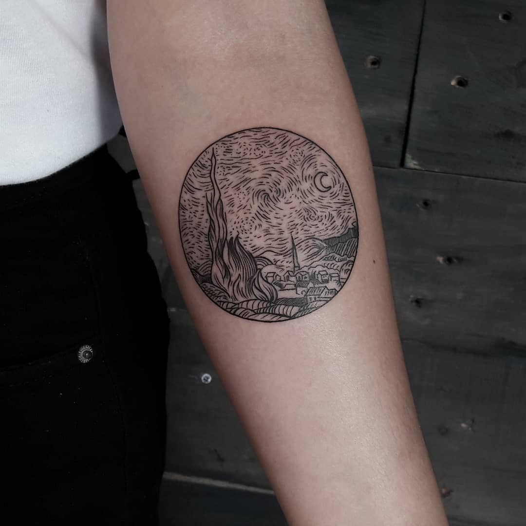 Stunning Van Gogh-inspired celestial tattoo design Tattoo Design