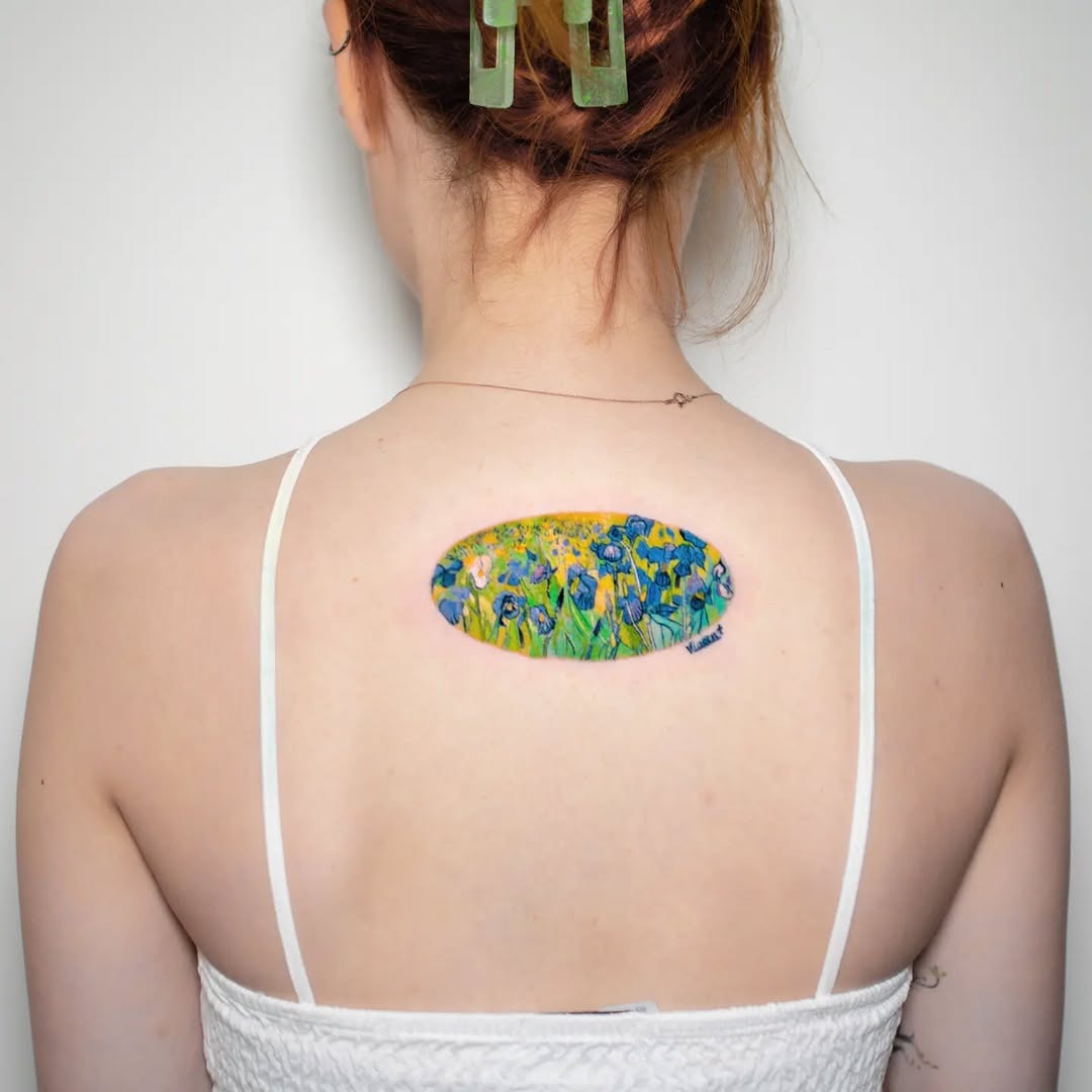 Stunning Van Gogh Irises tattoo on back Tattoo Design