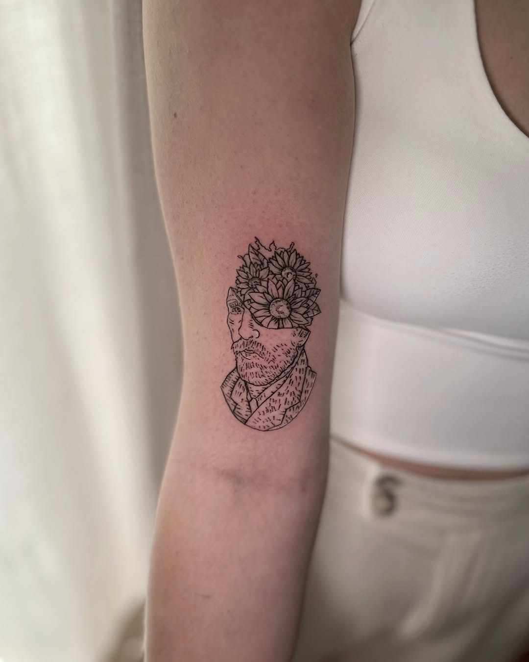 Stylish Van Gogh-inspired tattoo with sunflowers Tattoo Design