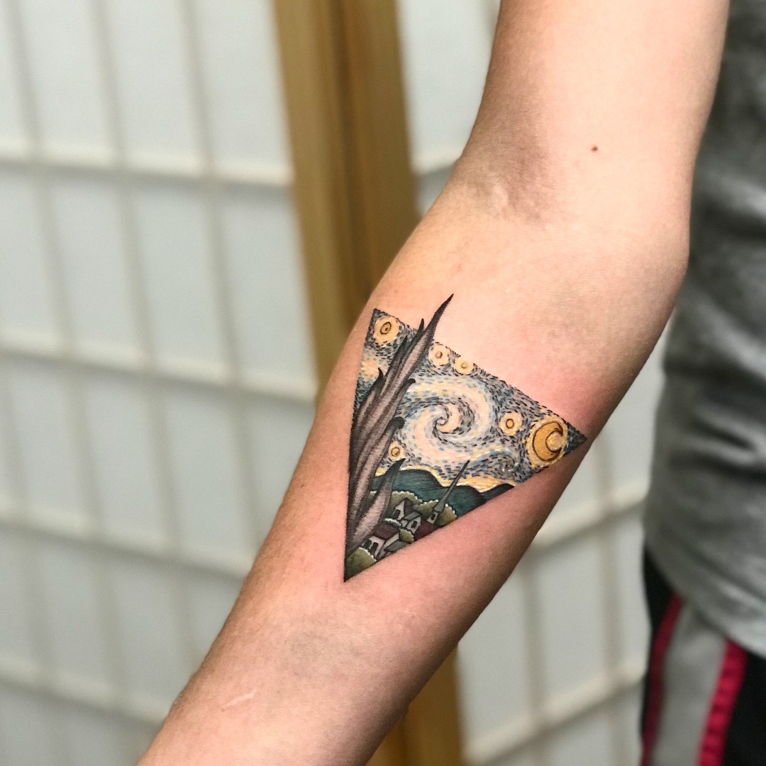 Unique triangular Starry Night tattoo design Tattoo Design