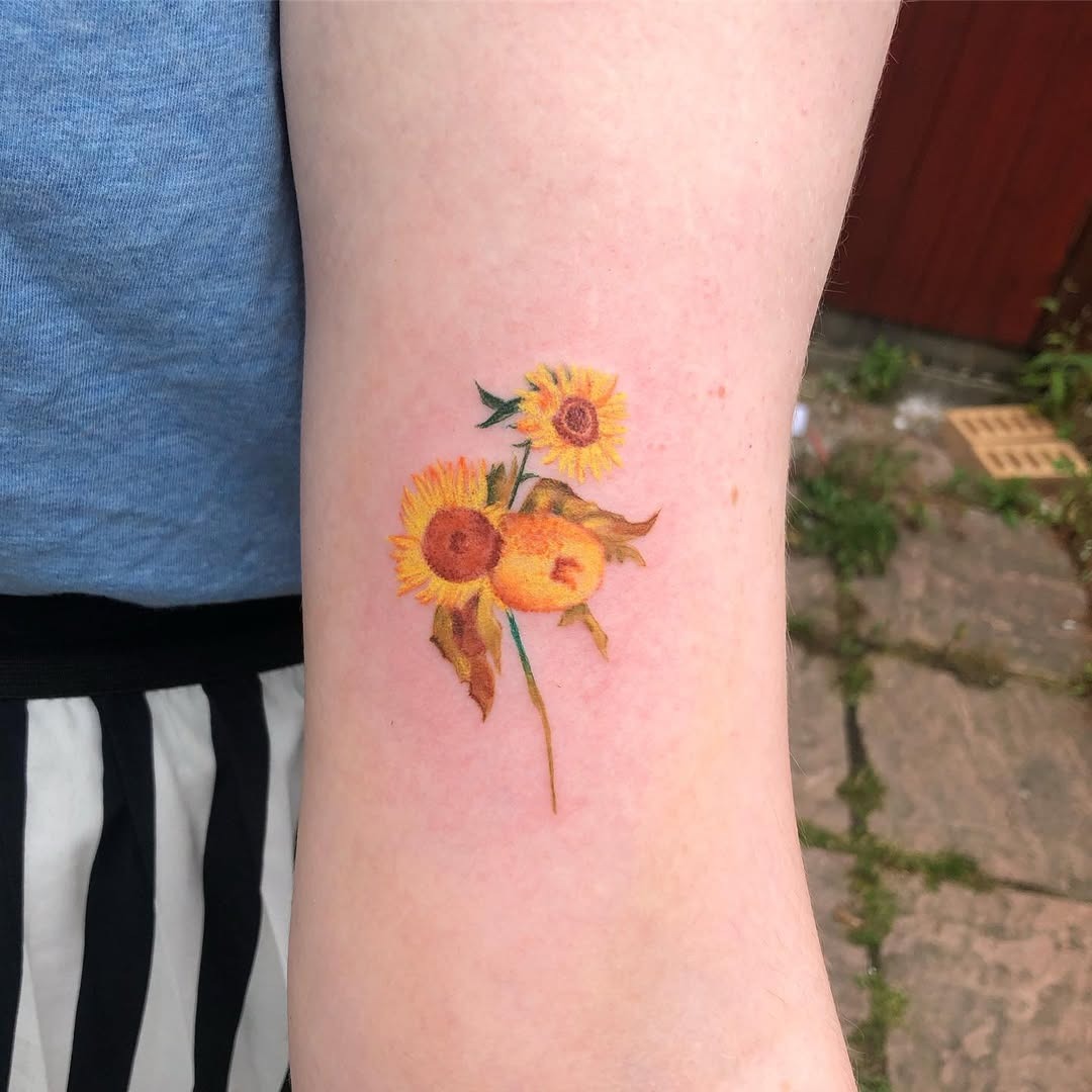 Vibrant Sunflower Tattoo Inspired by Van Gogh Tattoo Design