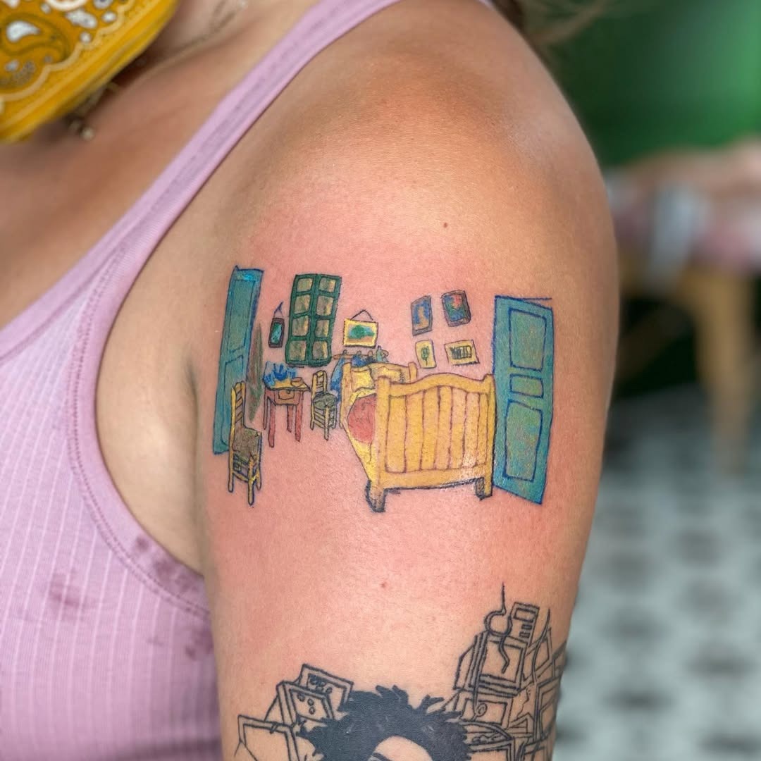 Vivid Tattoo of Van Gogh’s Bedroom Scene Tattoo Design