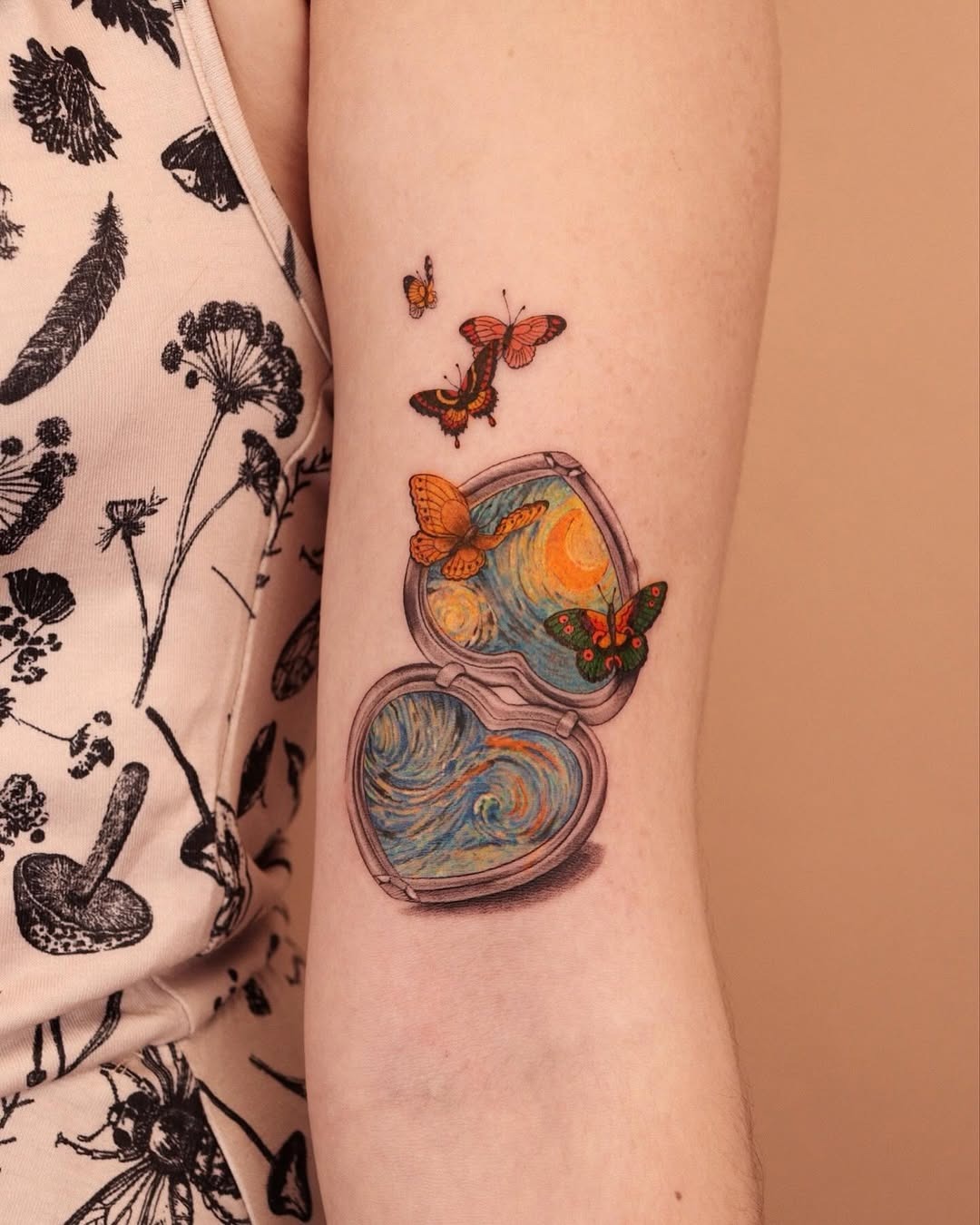 Whimsical heart tattoo with butterflies design Tattoo Design