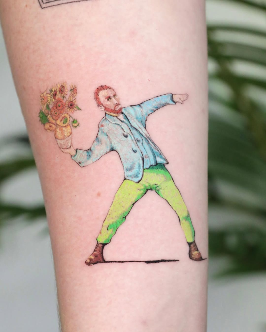 Whimsical Van Gogh tattoo with sunflowers Tattoo Design