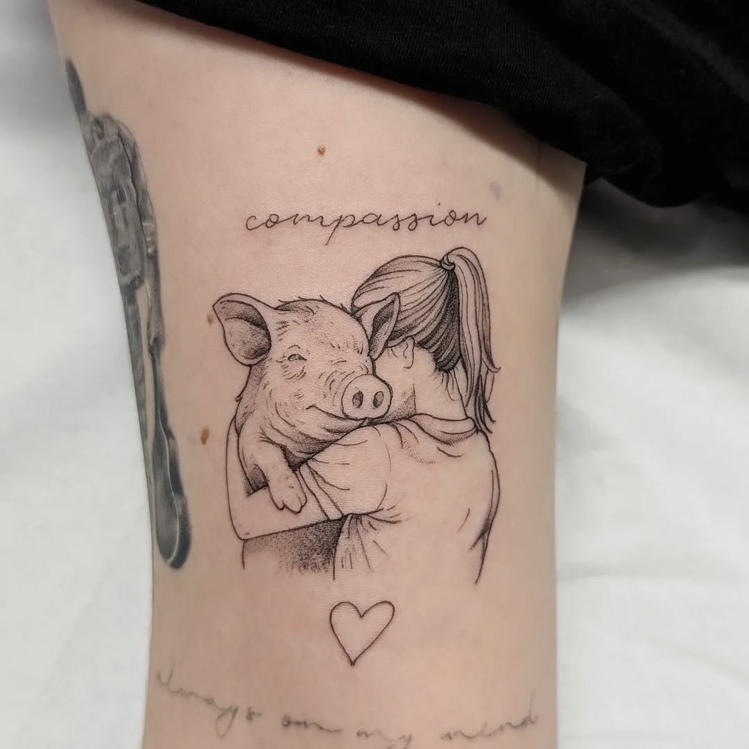 A tender embrace showcasing vegan compassion Tattoo Design