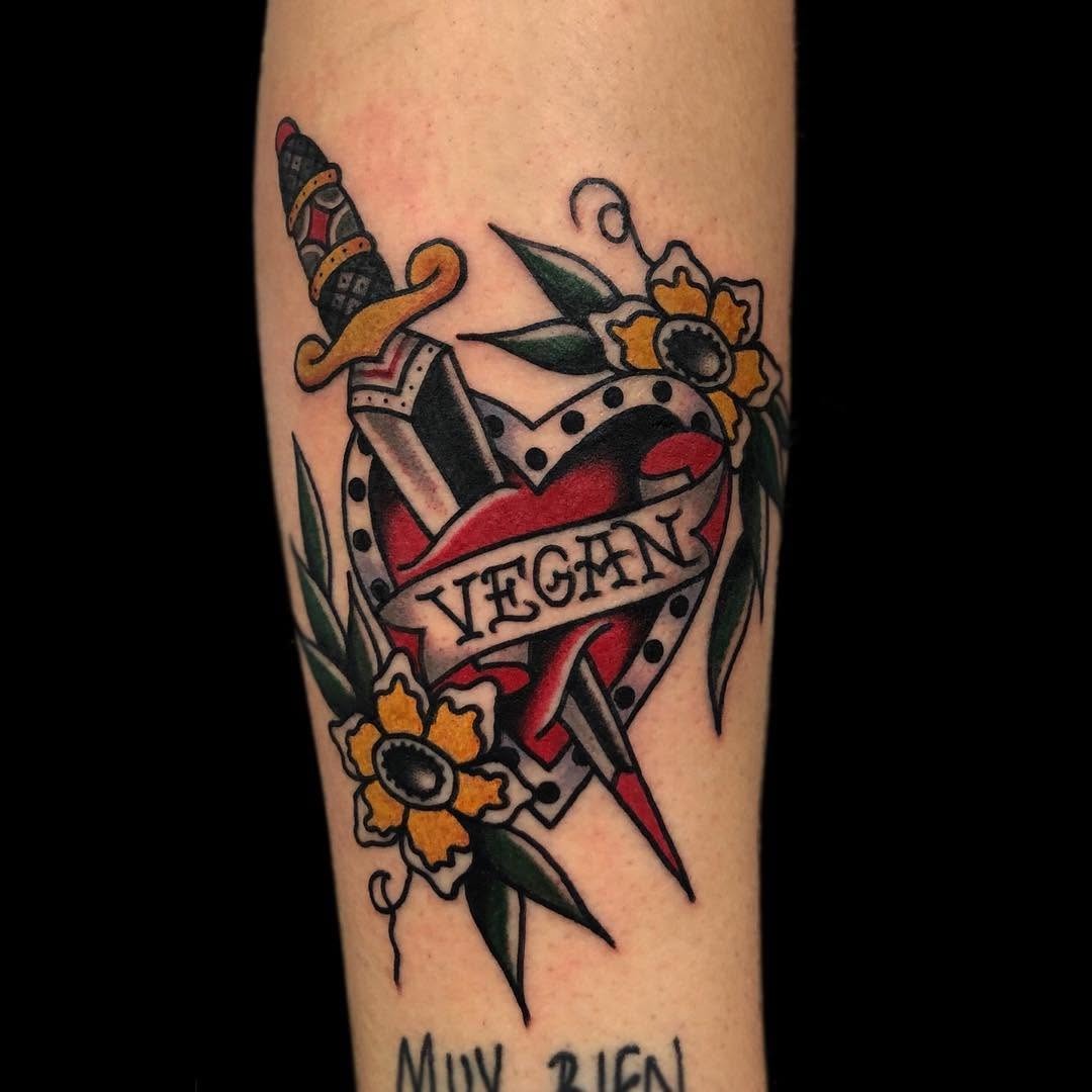 Bold Vegan Heart with Dagger Tattoo Design Tattoo Design