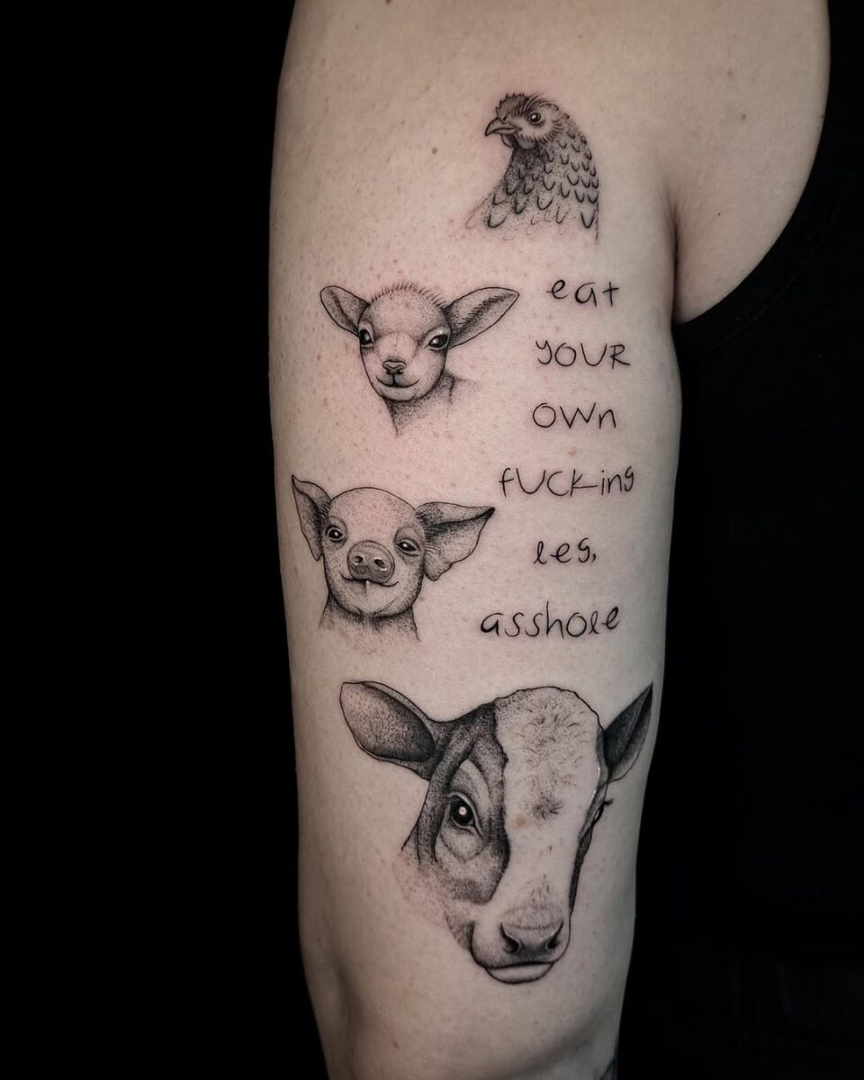 Bold vegan message through striking animal tattoos Tattoo Design
