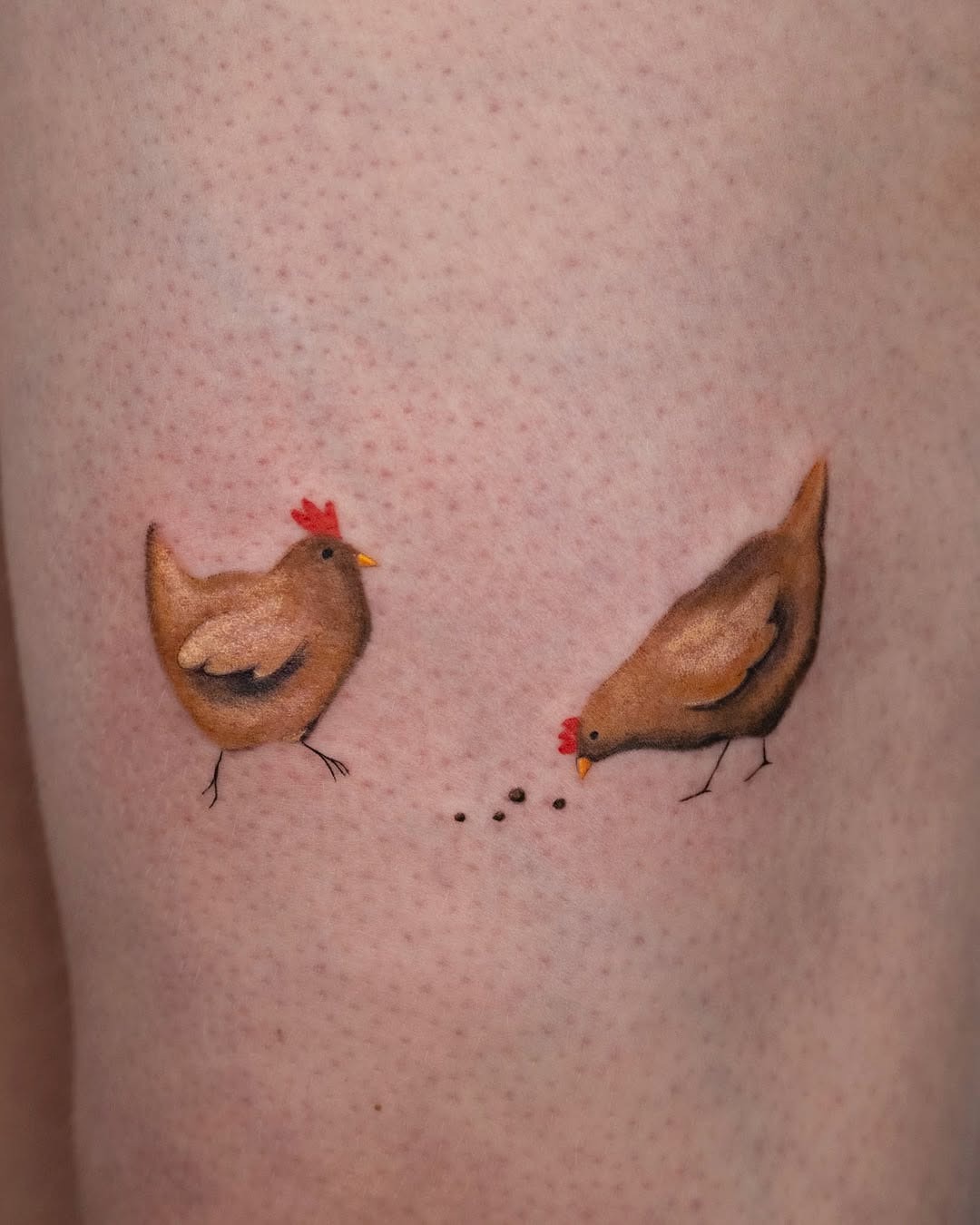Charming chickens with a whimsical touch in ink Tattoo Design