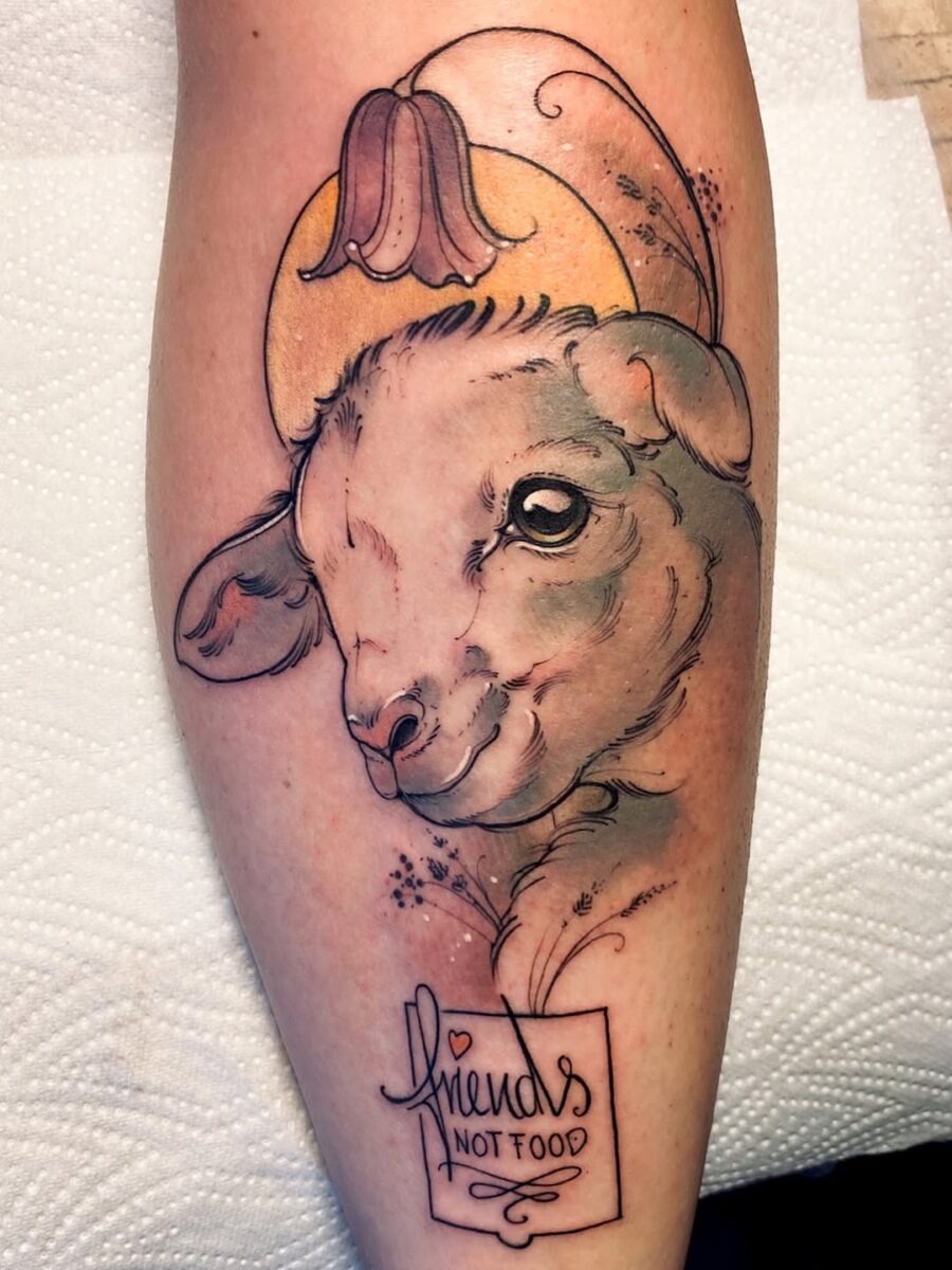Heartwarming Vegan Tattoo of a Lamb Tattoo Design