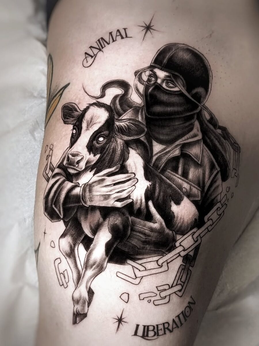 Powerful tribute to animal rights activism Tattoo Design