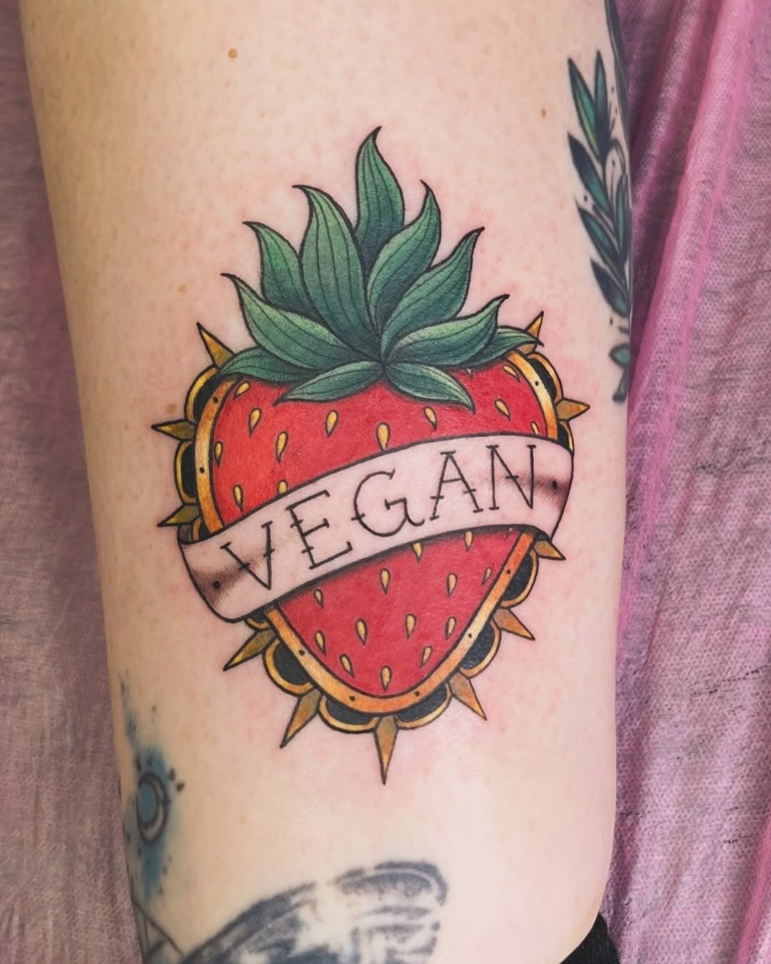 Vibrant vegan tattoo with a strawberry motif Tattoo Design