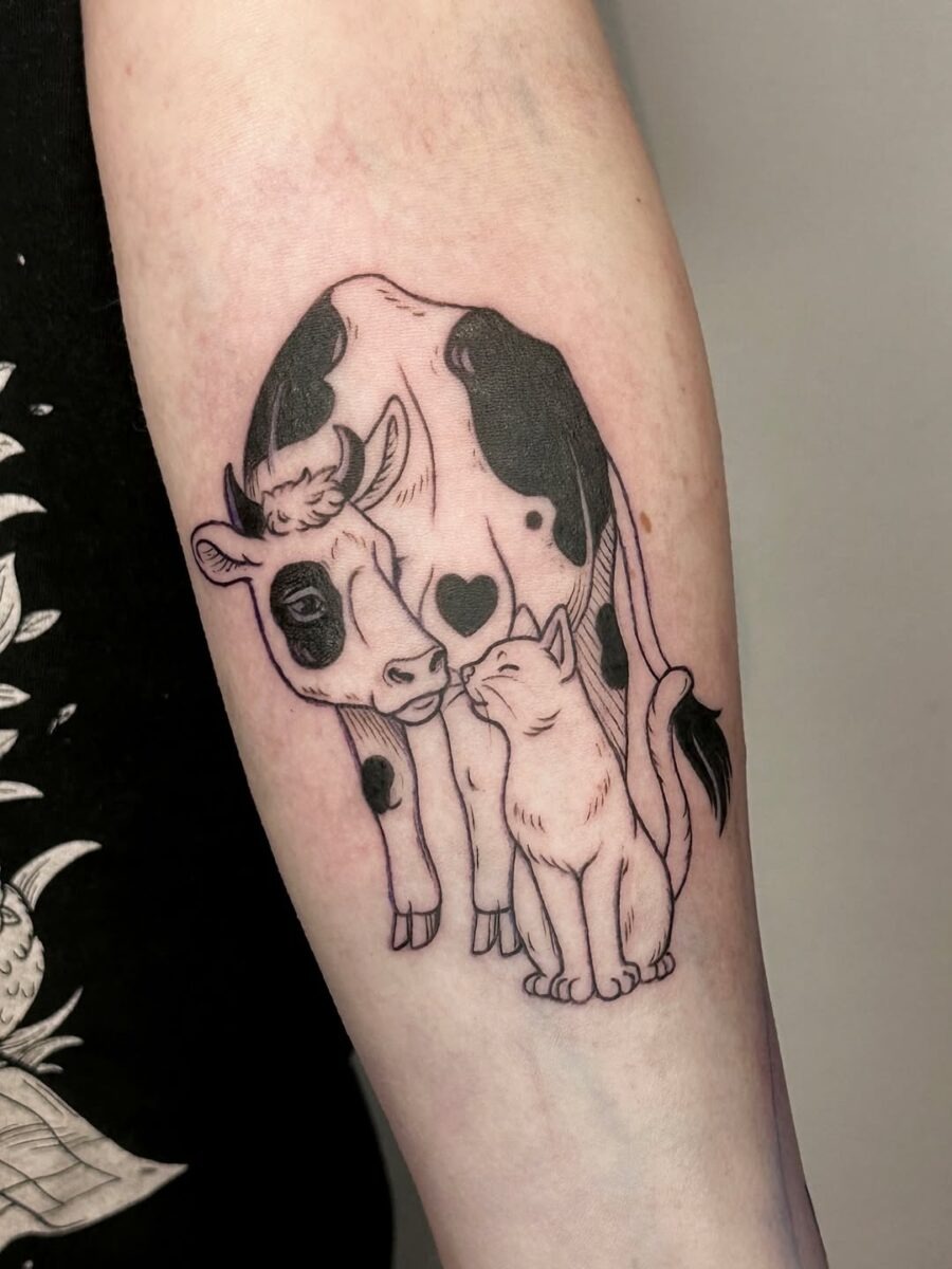 Whimsical cow and cat tattoo design Tattoo Design