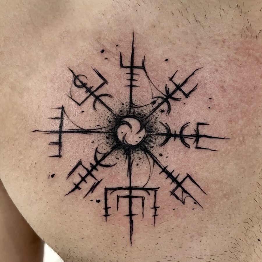 Intricate Vegvisir Design on Chest Tattoo Design
