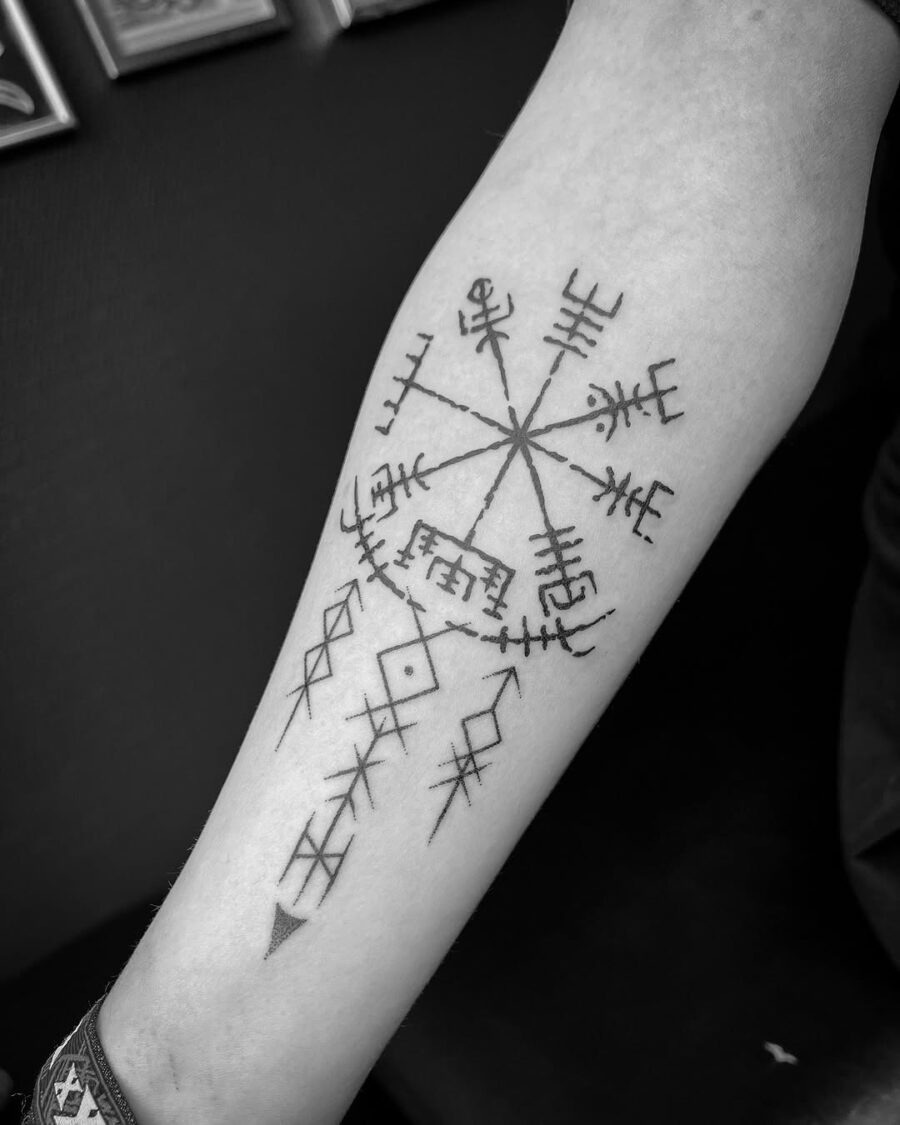 Intricate vegvisir tattoo design on forearm Tattoo Design