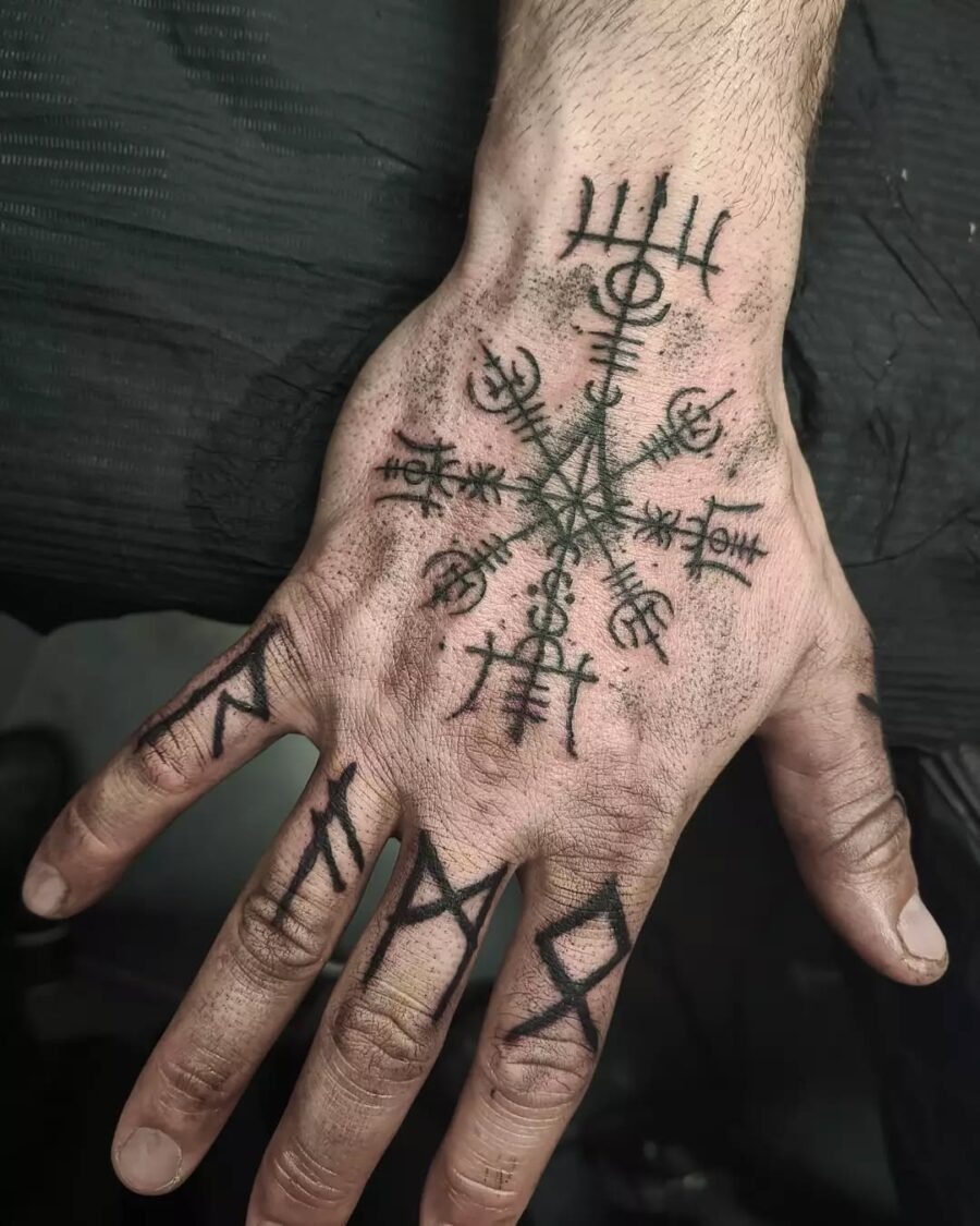 Intricate Vegvisir Tattoo on Hand Tattoo Design