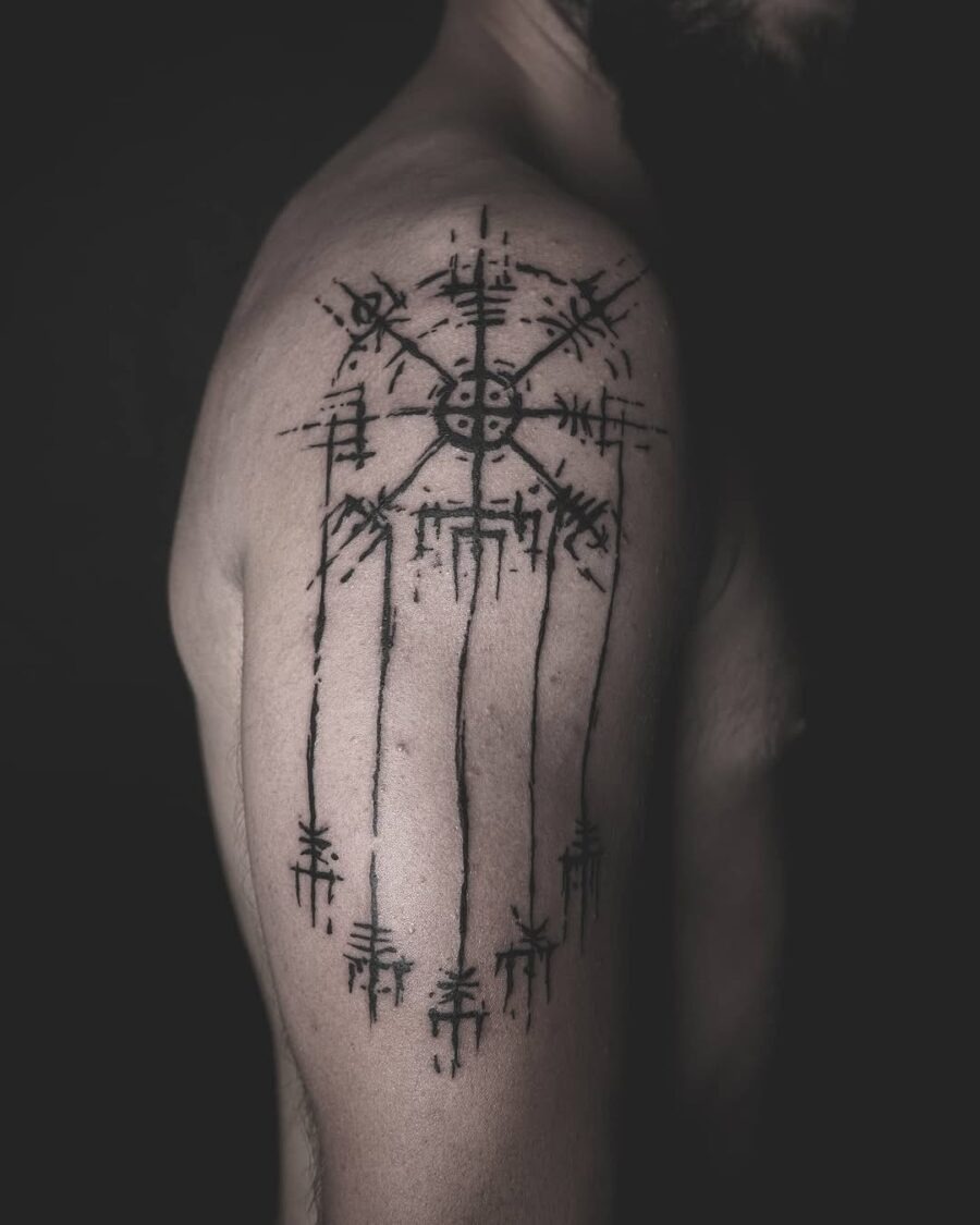 Intricate vegvisir tattoo on shoulder Tattoo Design