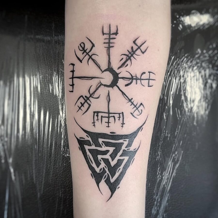 Intricate vegvisir tattoo with bold black lines Tattoo Design