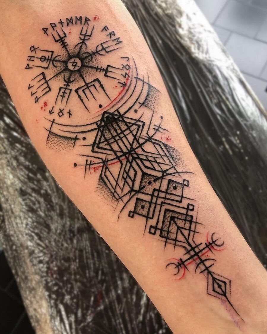 Intricate Vegvisir Tattoo with Geometric Elements Tattoo Design