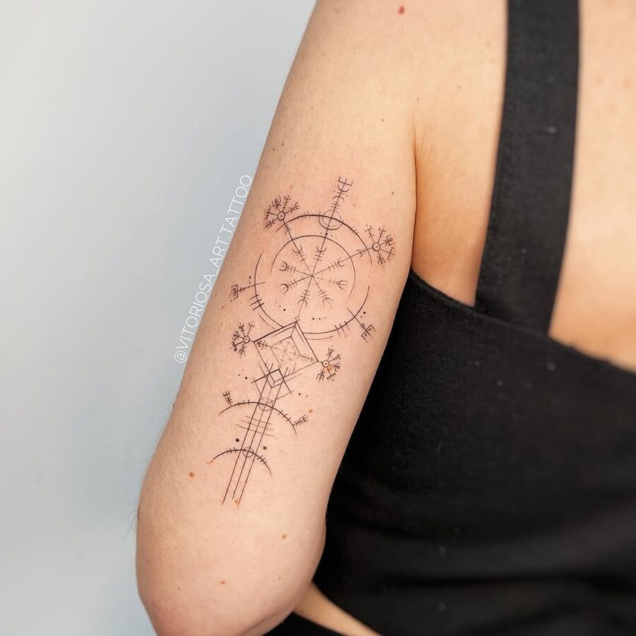 Intricate Vegvisir Tattoo with Minimalist Charm Tattoo Design