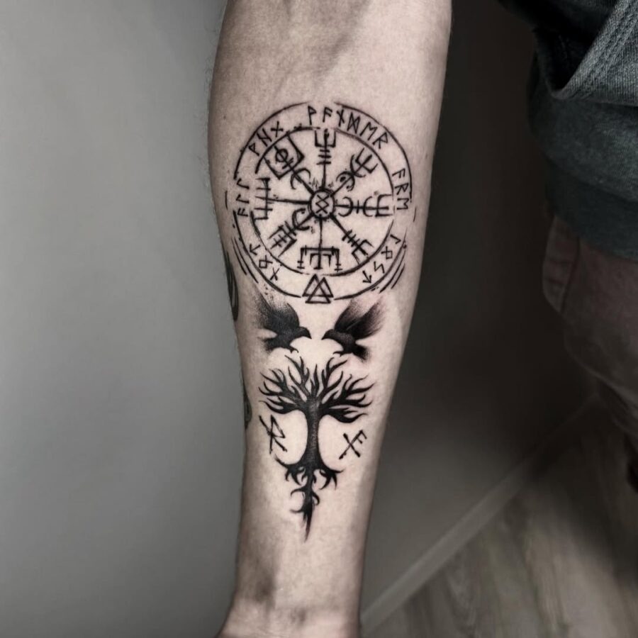 Intricate Vegvisir with Tree Motif Tattoo Tattoo Design
